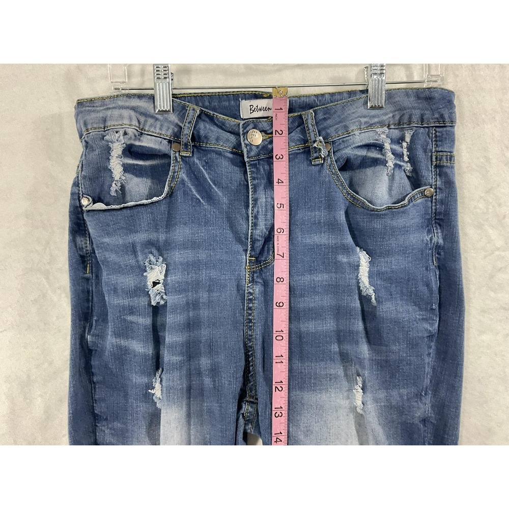 Between Us Jeans Womens 14 Blue Medium Wash High Rise Distressed Skinny Stretch - Picture 3 of 10